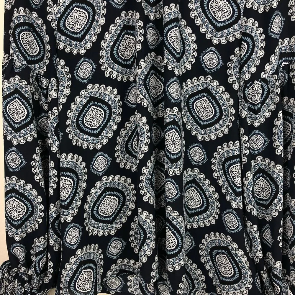 LOFT Paisley Print Drawstring Puff Sleeve Blouse Size S